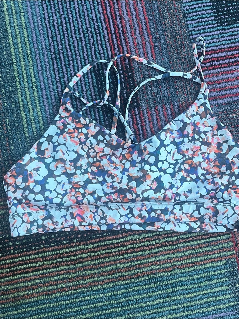 Old Navy Navy Floral Strappy Sports Bra with Coral and White Accents